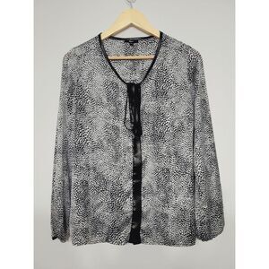 Milano Button-up Faux Leather Trim Blouse Size‎ Small